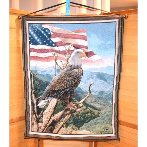 Vintage Tapestry American Eagle Wall Hanging Signed